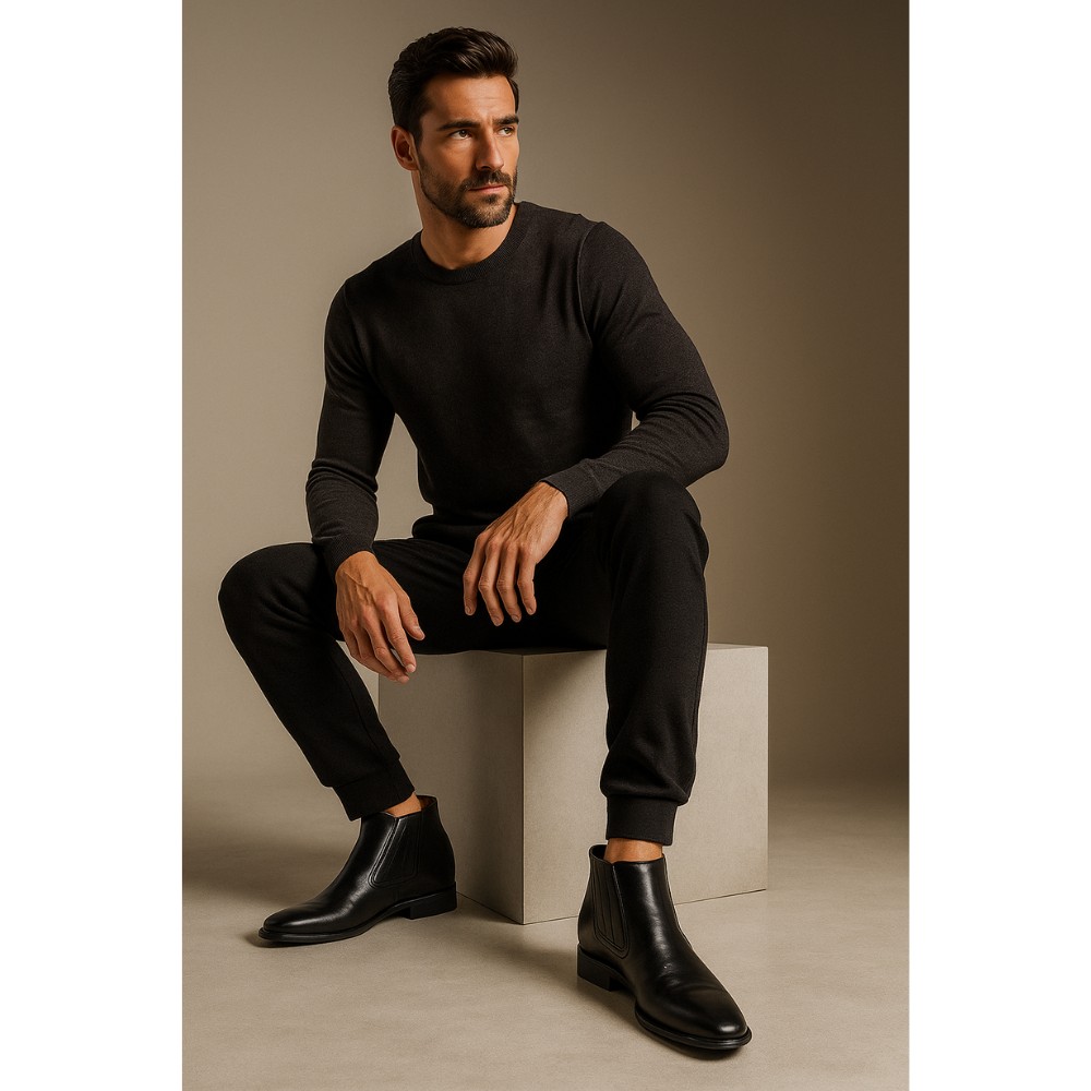 Men’s black winter boots Tapi Poland B-2163/-136-176-265 with zipper, genuine leather