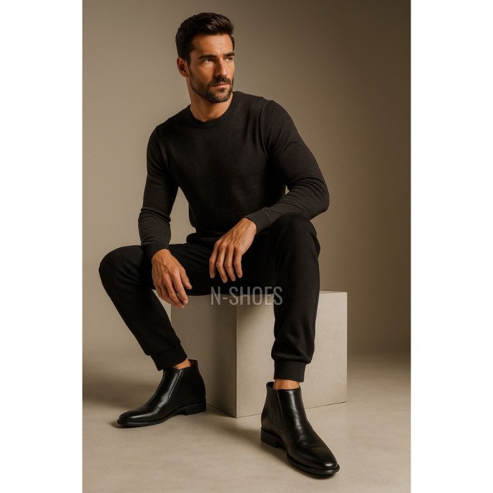 Men’s black winter boots Tapi Poland B-2163/-136-176-265 with zipper, genuine leather