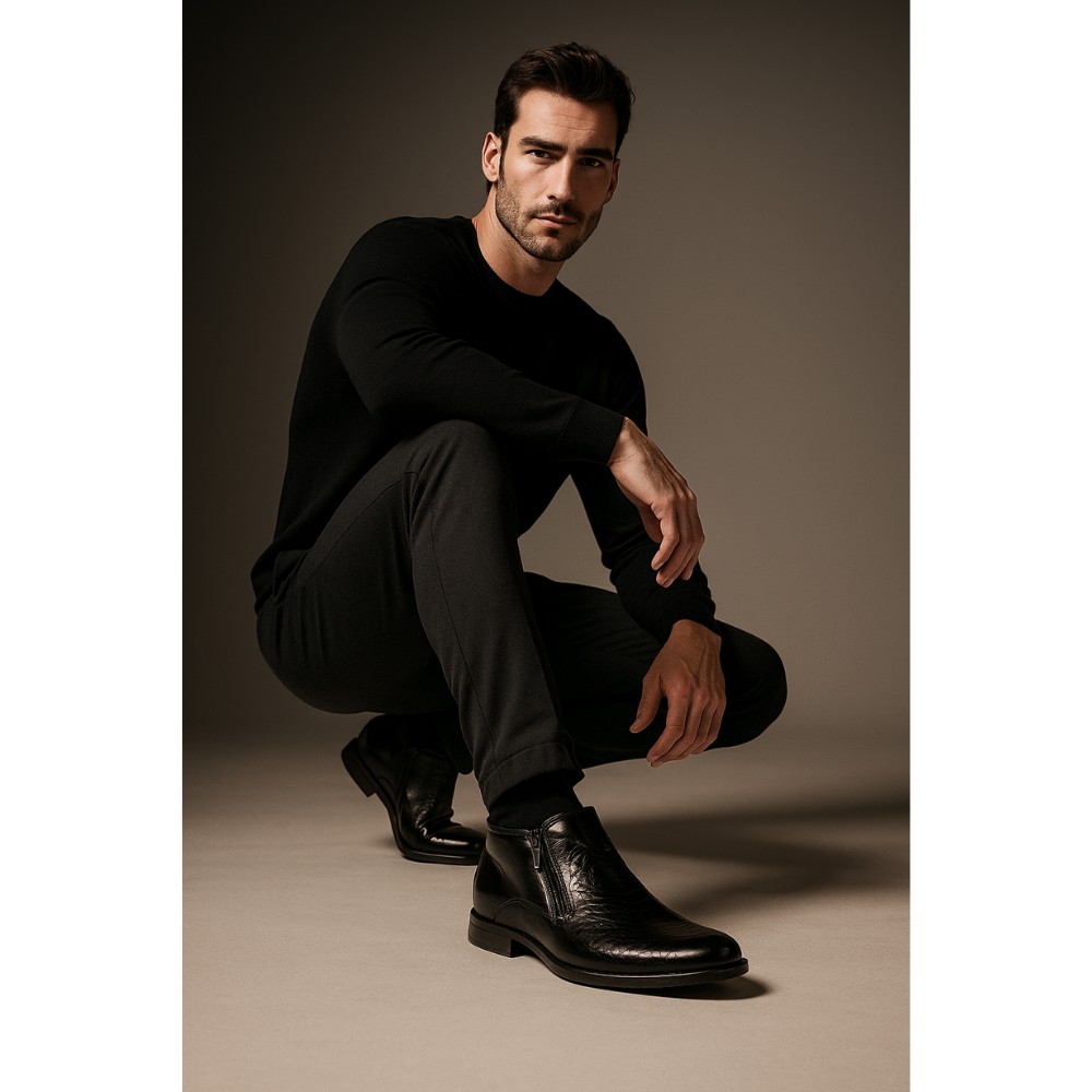 Men’s black classic boots Tapi (Poland) G-2254/S-082-200-136 with dual side zips