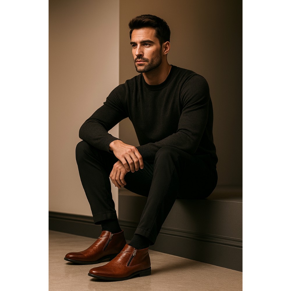 Мужские зимние ботинки Tapi (Польша) K-2254/S-082-200-105/1 коричневые, на двух молниях, натуральная кожа