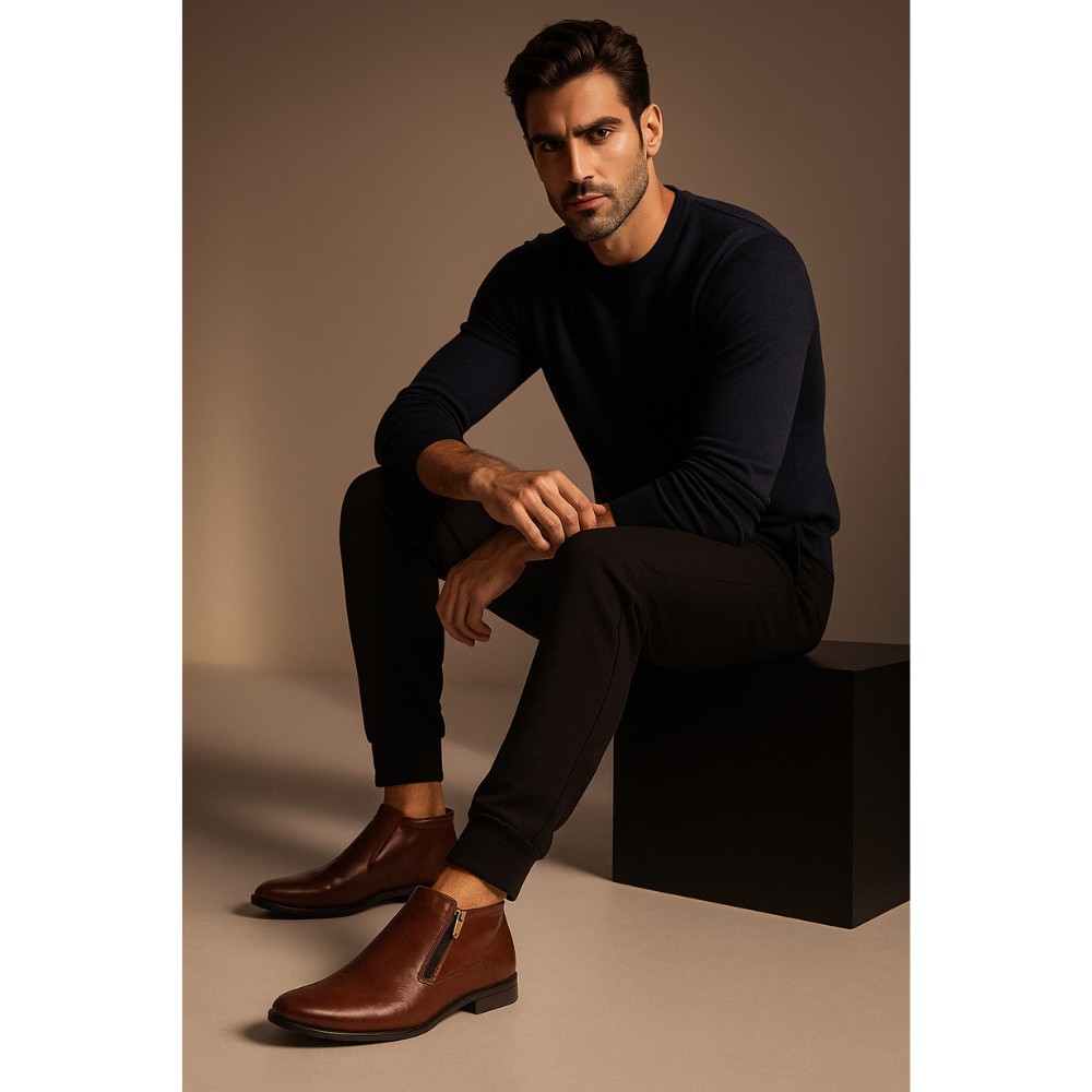 Мужские зимние ботинки Tapi (Польша) K-2254/S-082-200-105/1 коричневые, на двух молниях, натуральная кожа