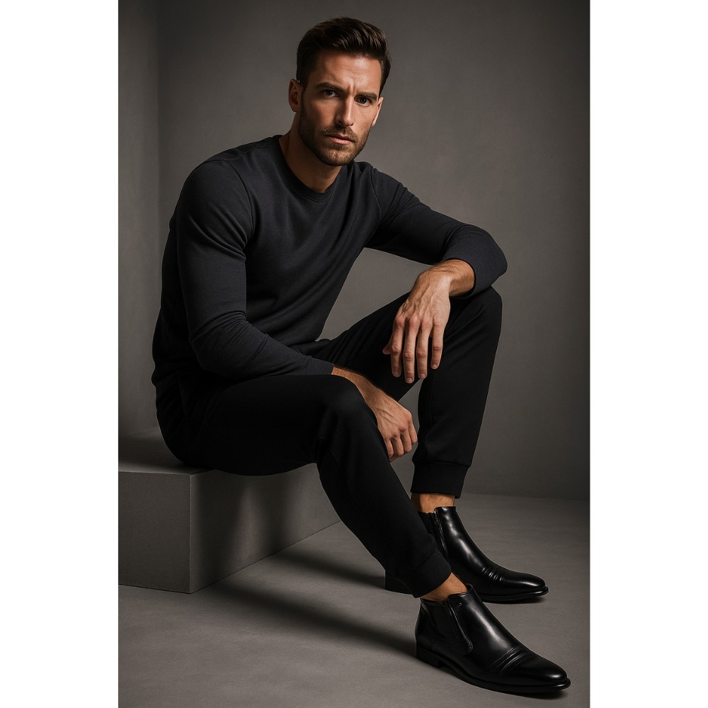 Men’s black classic winter boots Tapi D-2149/Z-136-176-136 with dual zippers 