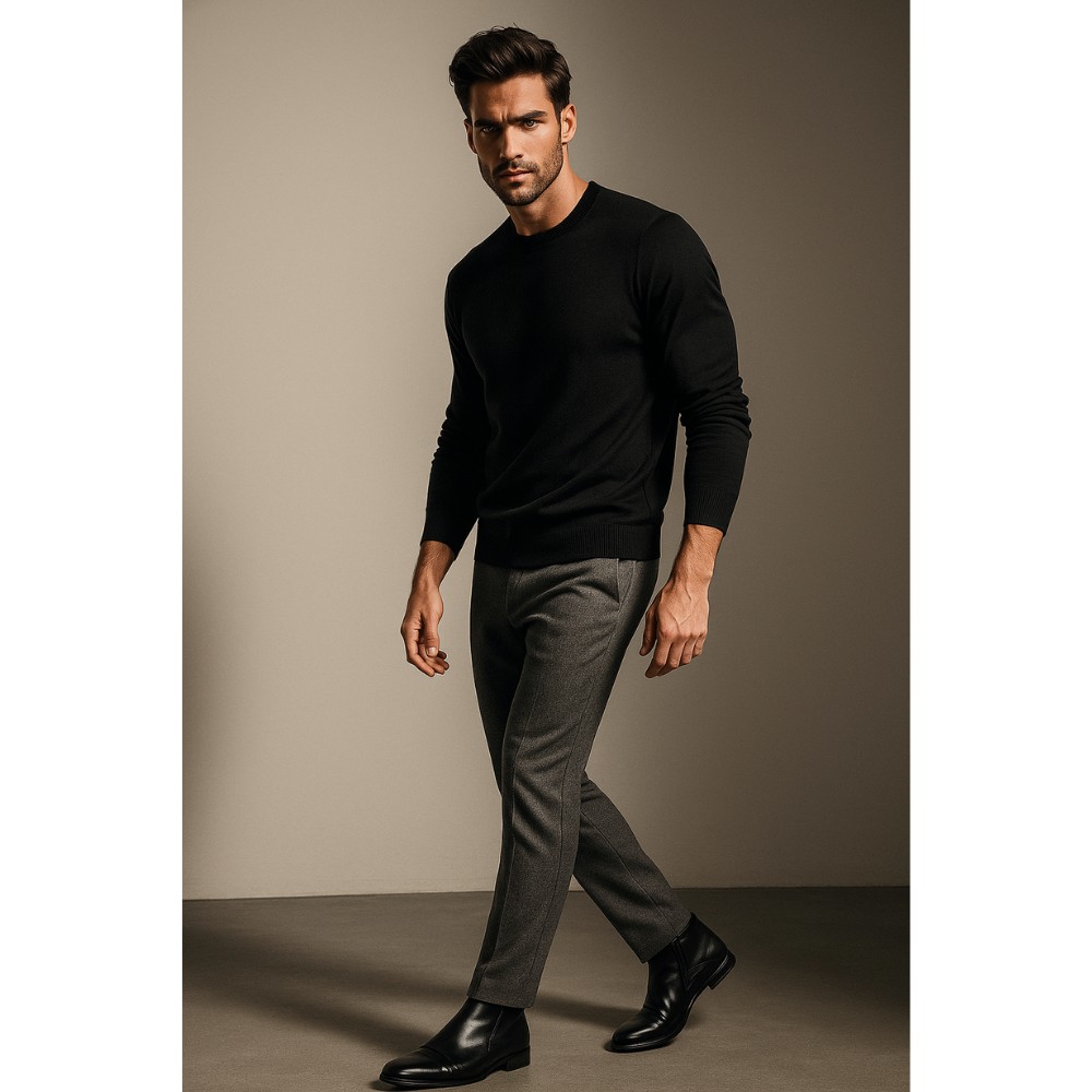 Men’s black classic winter boots Tapi D-2149/Z-136-176-136 with dual zippers 