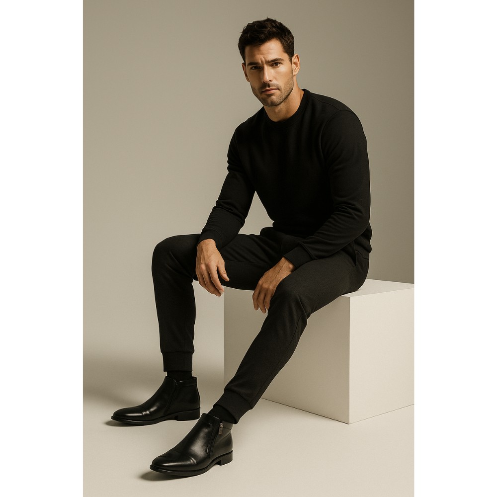 Men’s winter classic boots by Tapi with double buckles in black leather D-2275/P4-082-200-136