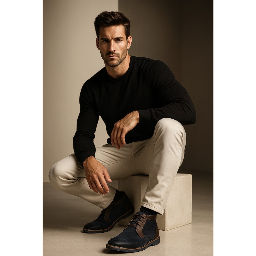 Blue men’s winter lace-up boots by Tapi in genuine nubuck model 3967