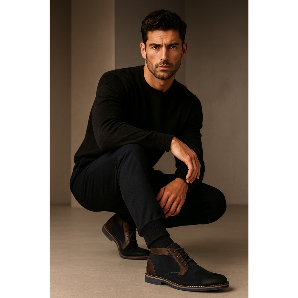 Blue men’s winter lace-up boots by Tapi in genuine nubuck model 3967