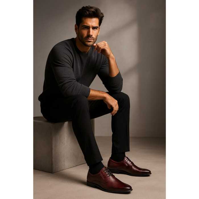 Shoes man's burgundy Tapi (Poland) model 3992