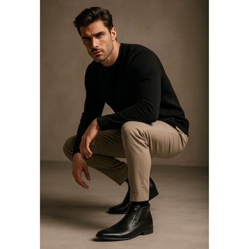 Men’s winter leather boots by Tapi K-2149/Z-136-176-381/1 black, with zipper