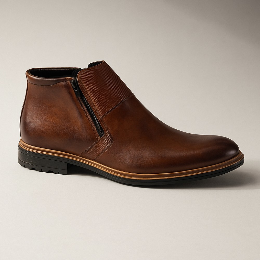 Men’s brown winter leather boots Tapi A-2296/P4-082-3324-105/1 with side zipper 