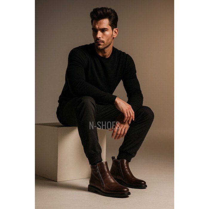 Men’s brown winter boots PAN 1219 with two zippers