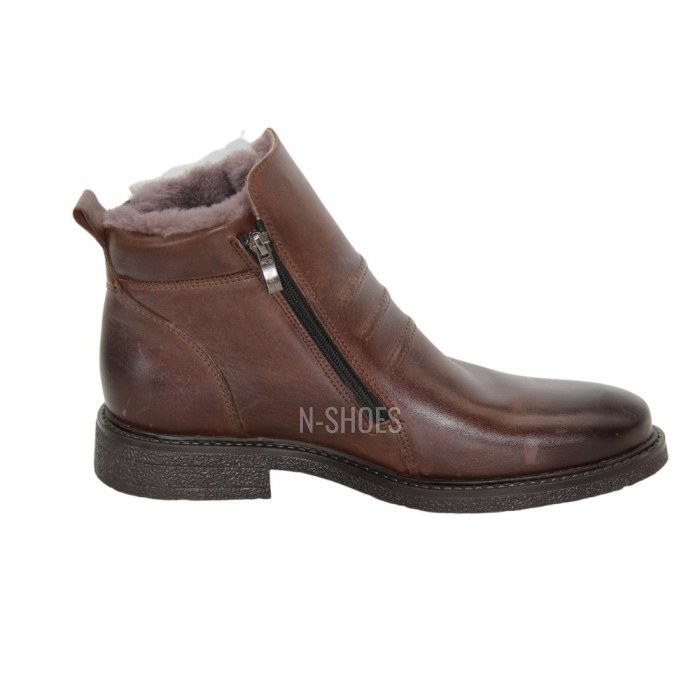 Men’s brown winter boots PAN 1219 with two zippers