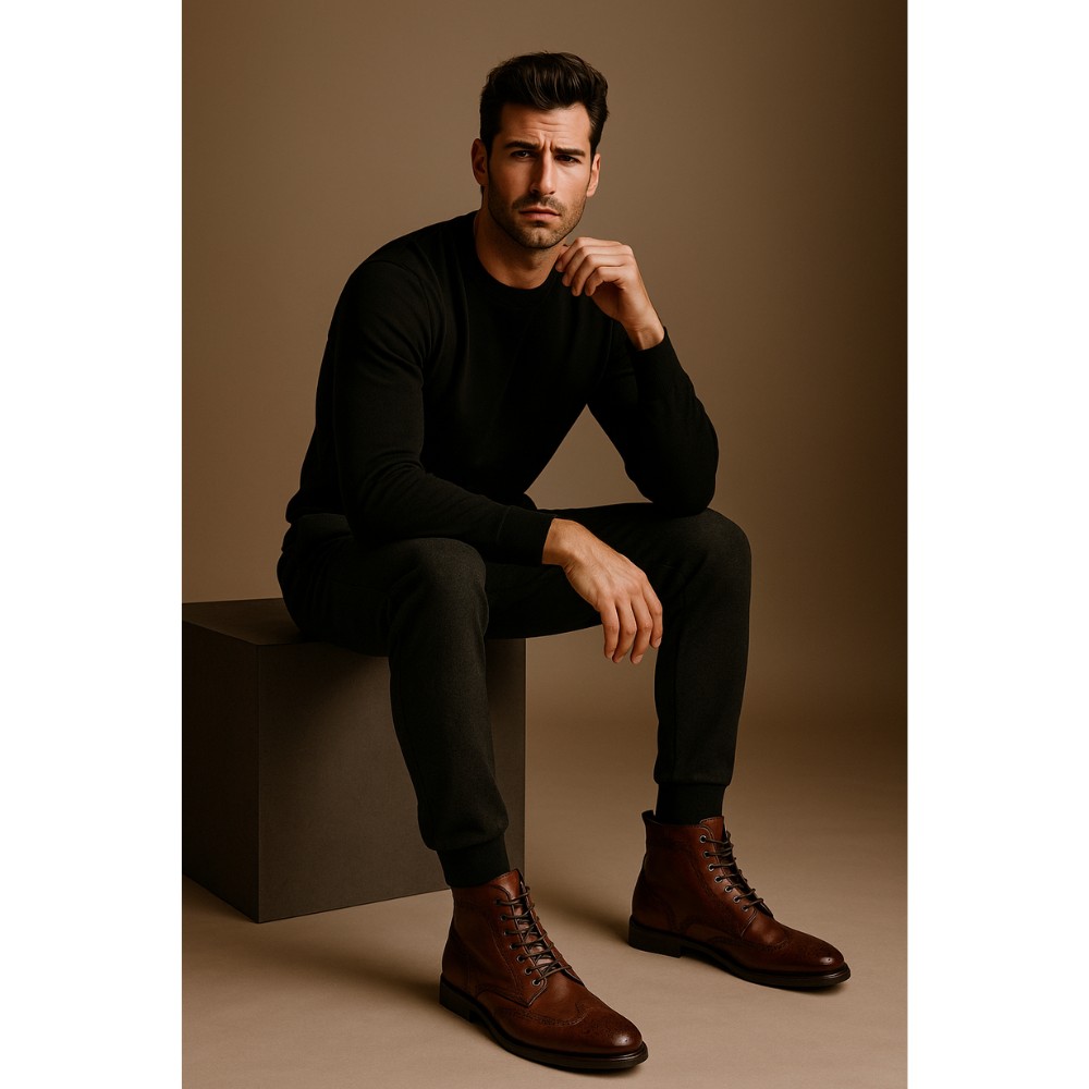 Pilpol 6037-m250 men’s winter leather boots with laces and zipper