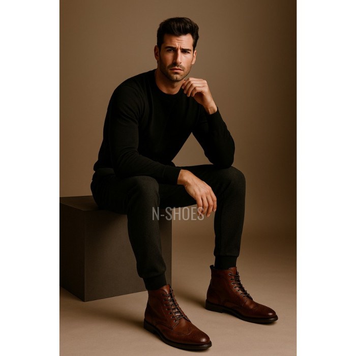 Pilpol 6037-m250 men’s winter leather boots with laces and zipper