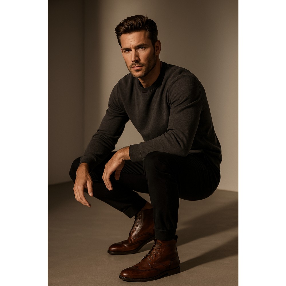 Pilpol 6037-m250 men’s winter leather boots with laces and zipper