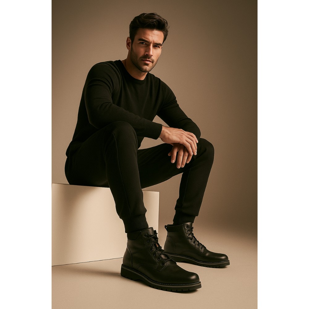 Чоловічі чорні зимові черевики LESTA Польща, 212-6519-7-1058 натуральна шкіра