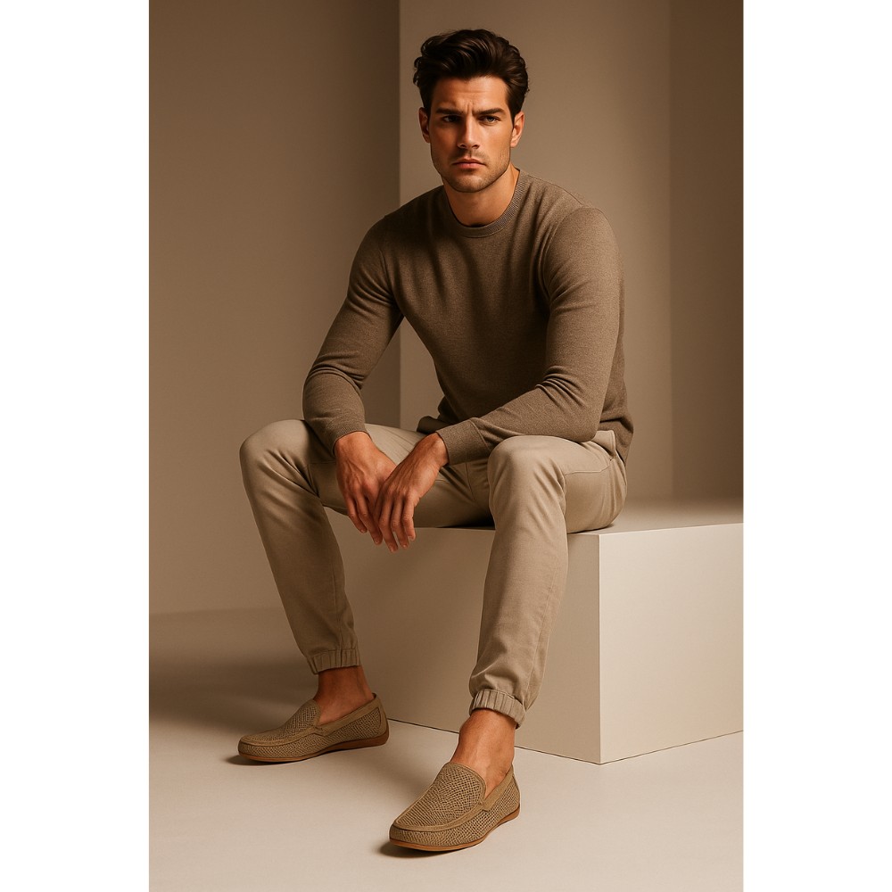 Мокасины мужские бежевые Ridge (Турция) модель 4953