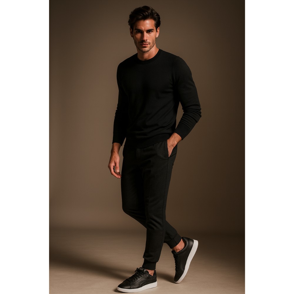 Мужские кроссовки Puma Smash 3.0 L из натуральной кожи чёрные модель 5702