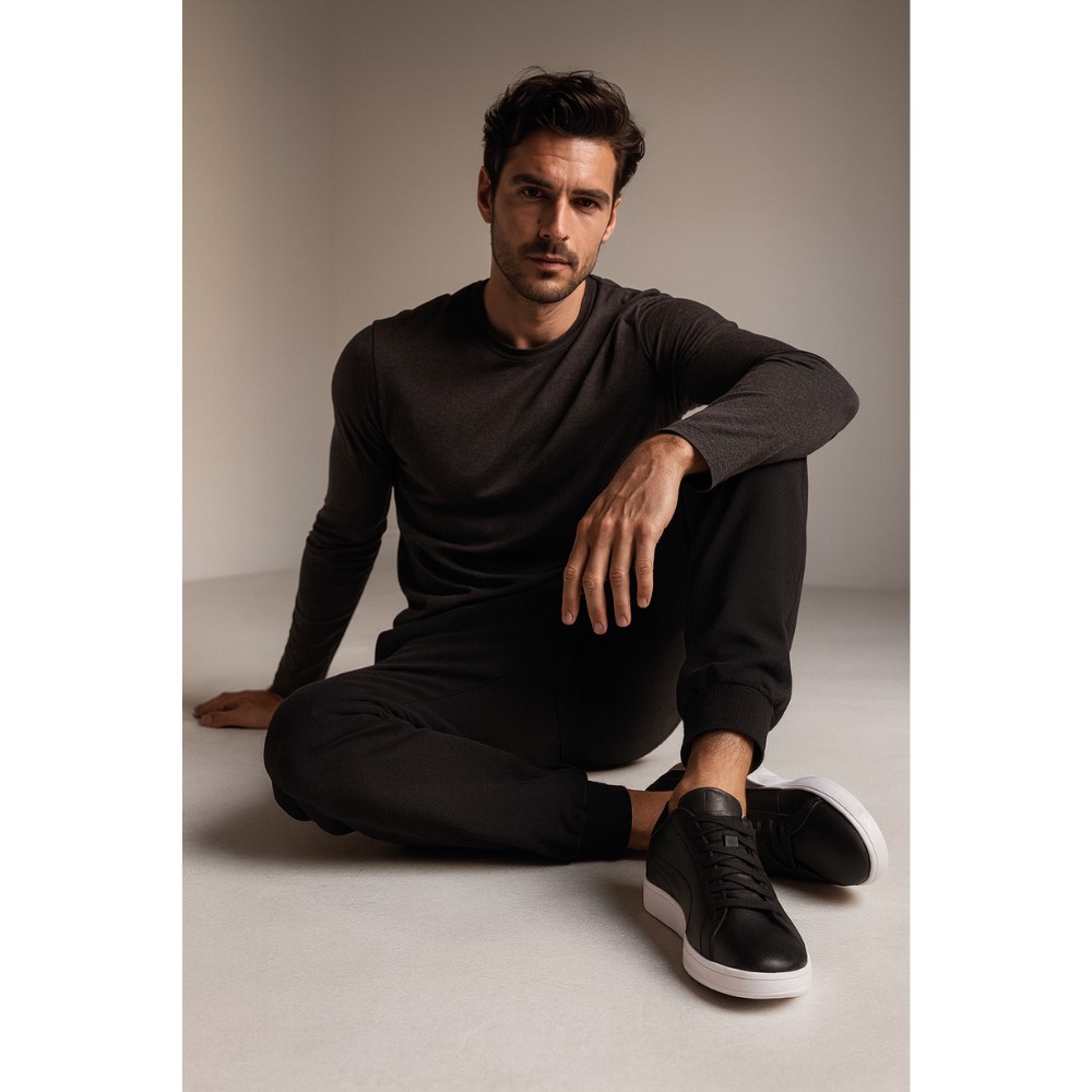 Мужские кроссовки Puma Smash 3.0 L из натуральной кожи чёрные модель 5702