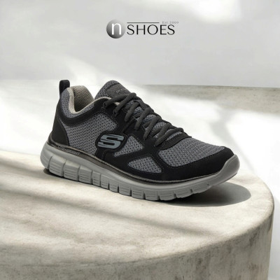 Чоловічі чорні кросівки Skechers Agoura 52635 BKGY 5769 з натуральної шкіри із устілкою Memory Foam на сірій підошві від американського бренду