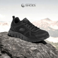 Men's black sneakers Skechers Scloric 52631 BBK 5782 made of genuine leather with Memory Foam insole on a black sole from the American brand