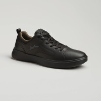 Men's demi-season black sports shoes sneakers GRUNBERG 157797 02-01E 5824 for the city made of genuine leather from the Italian brand in the style of HUGO Morrie