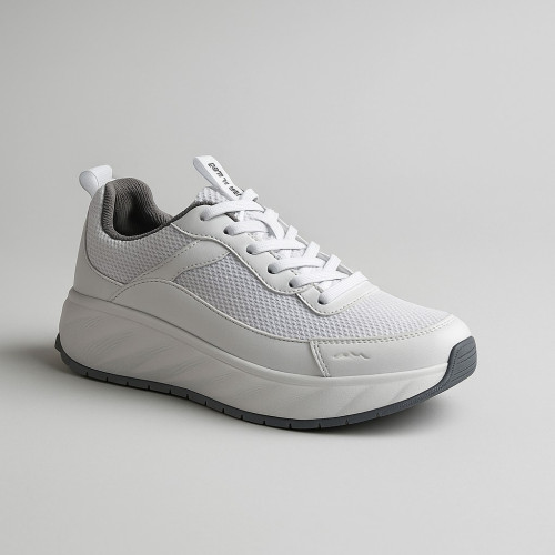 White sneakers GRUNBERG 157596 10-01 5830 made of genuine leather and fabric from the Italian brand in the style of Skechers Go Run