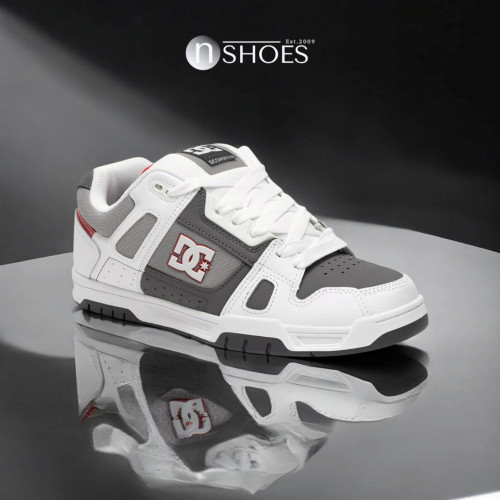 Чоловічі біло-сірі кросівки з великими шнурками хайтопи DC STAG 320188-XWSS 5900 оригінальні з натуральної шкіри від американського бренду