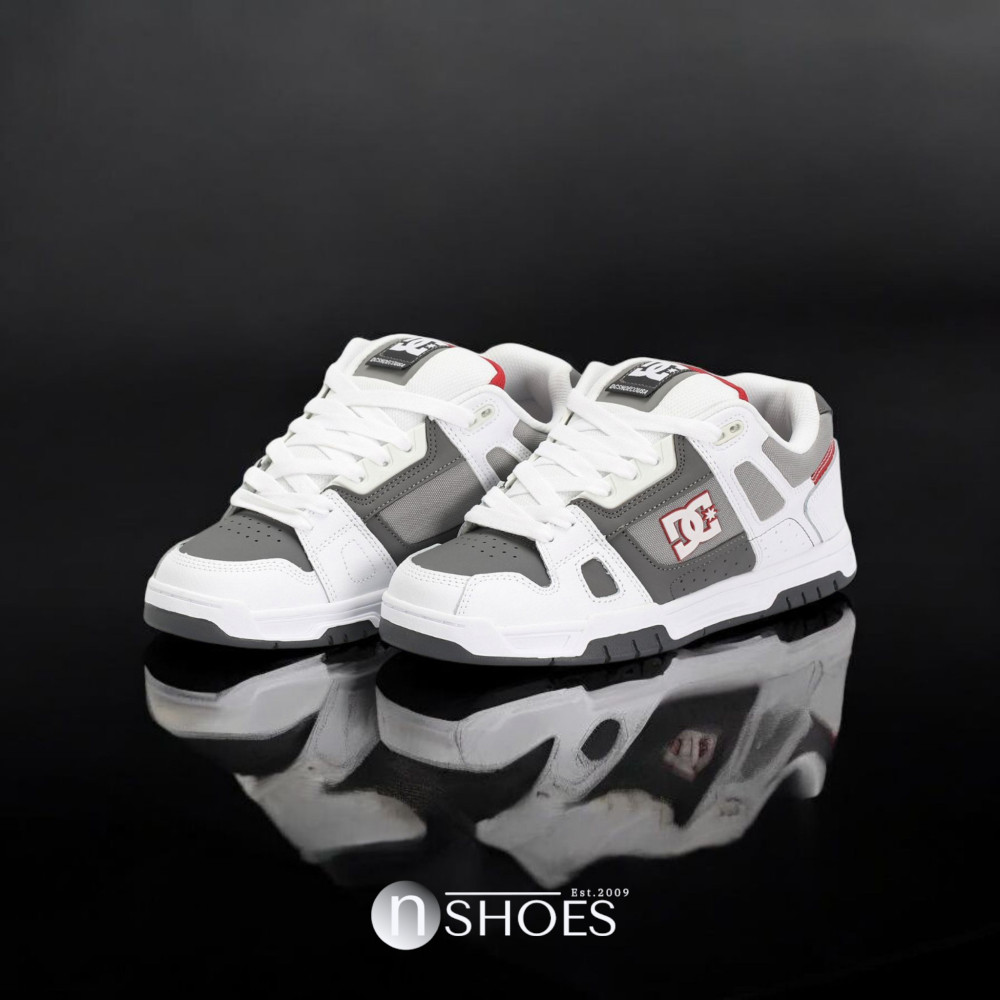 Мужские бело-серые дутые кроссовки с большими шнурками хайтопы DC STAG модель 5900