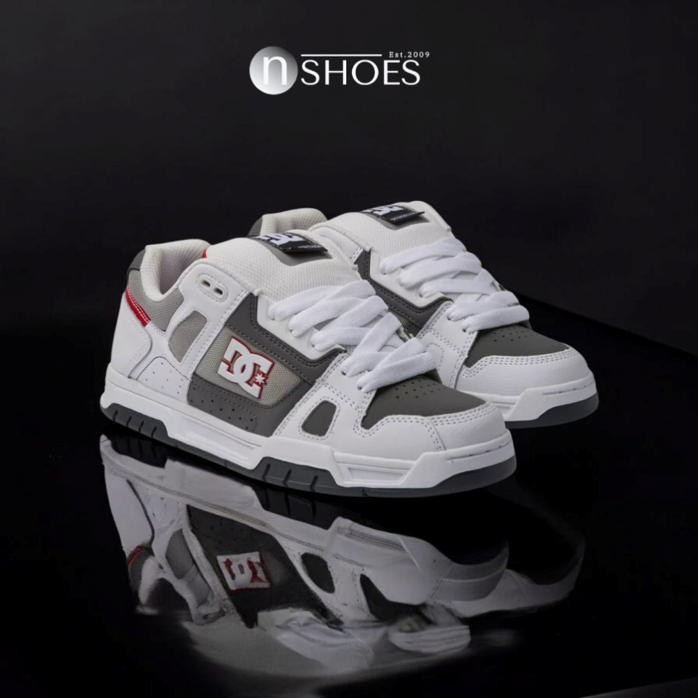 Мужские бело-серые дутые кроссовки с большими шнурками хайтопы DC STAG модель 5900