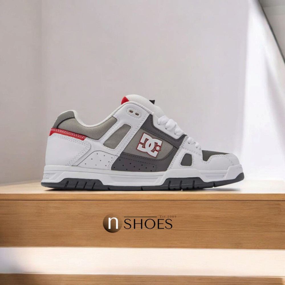 Мужские бело-серые дутые кроссовки с большими шнурками хайтопы DC STAG модель 5900