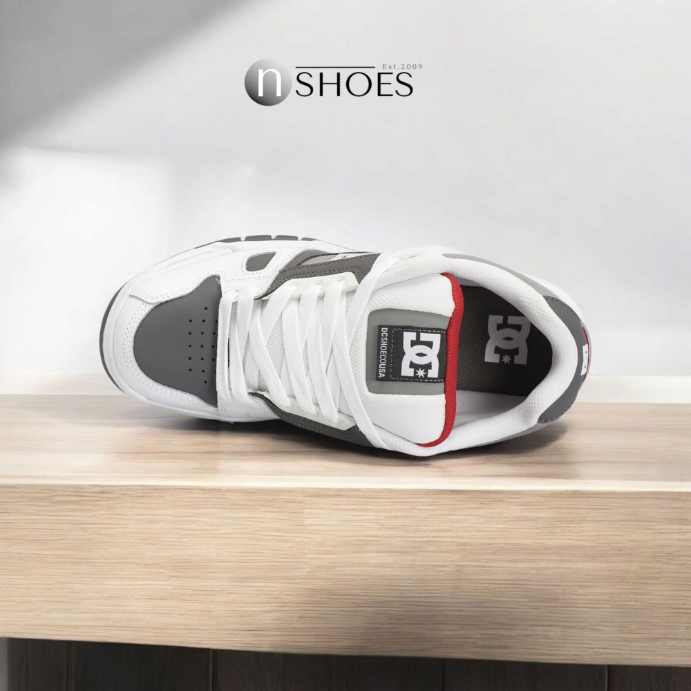 Мужские бело-серые дутые кроссовки с большими шнурками хайтопы DC STAG модель 5900