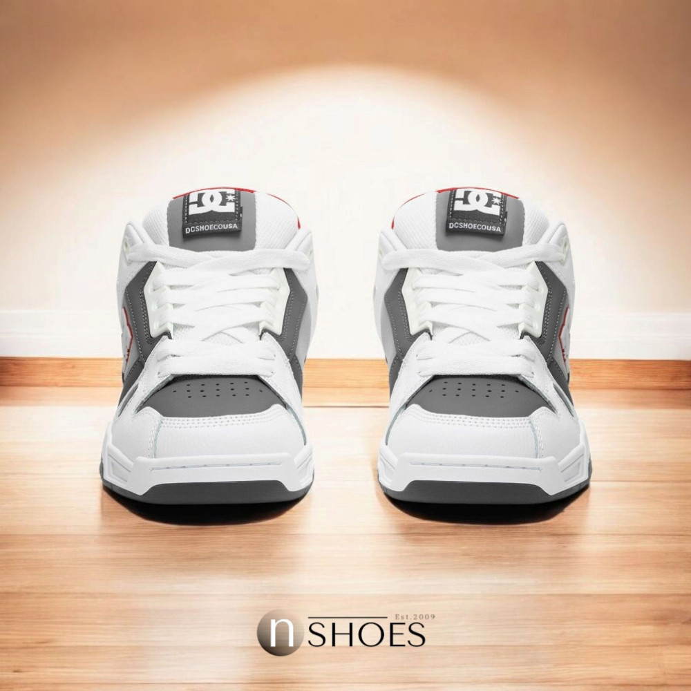 Мужские бело-серые дутые кроссовки с большими шнурками хайтопы DC STAG модель 5900