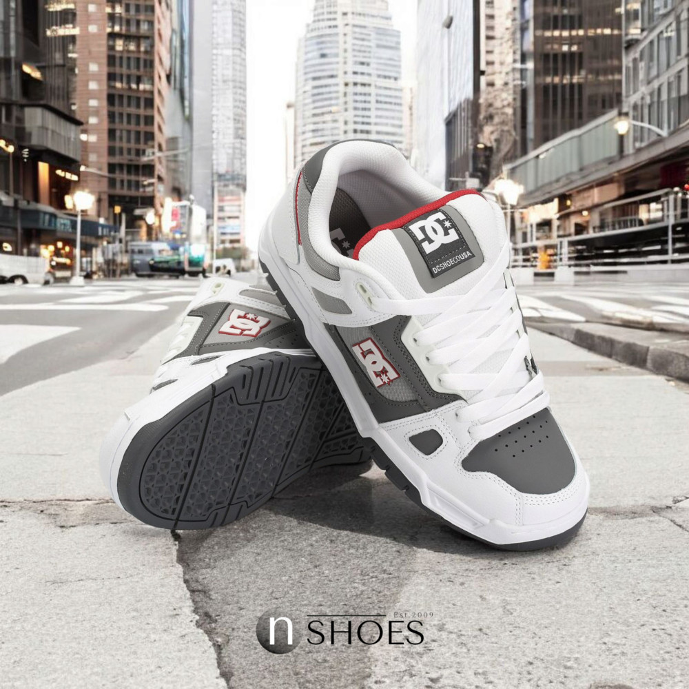 Мужские бело-серые дутые кроссовки с большими шнурками хайтопы DC STAG модель 5900