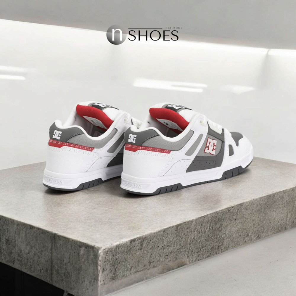 Мужские бело-серые дутые кроссовки с большими шнурками хайтопы DC STAG модель 5900