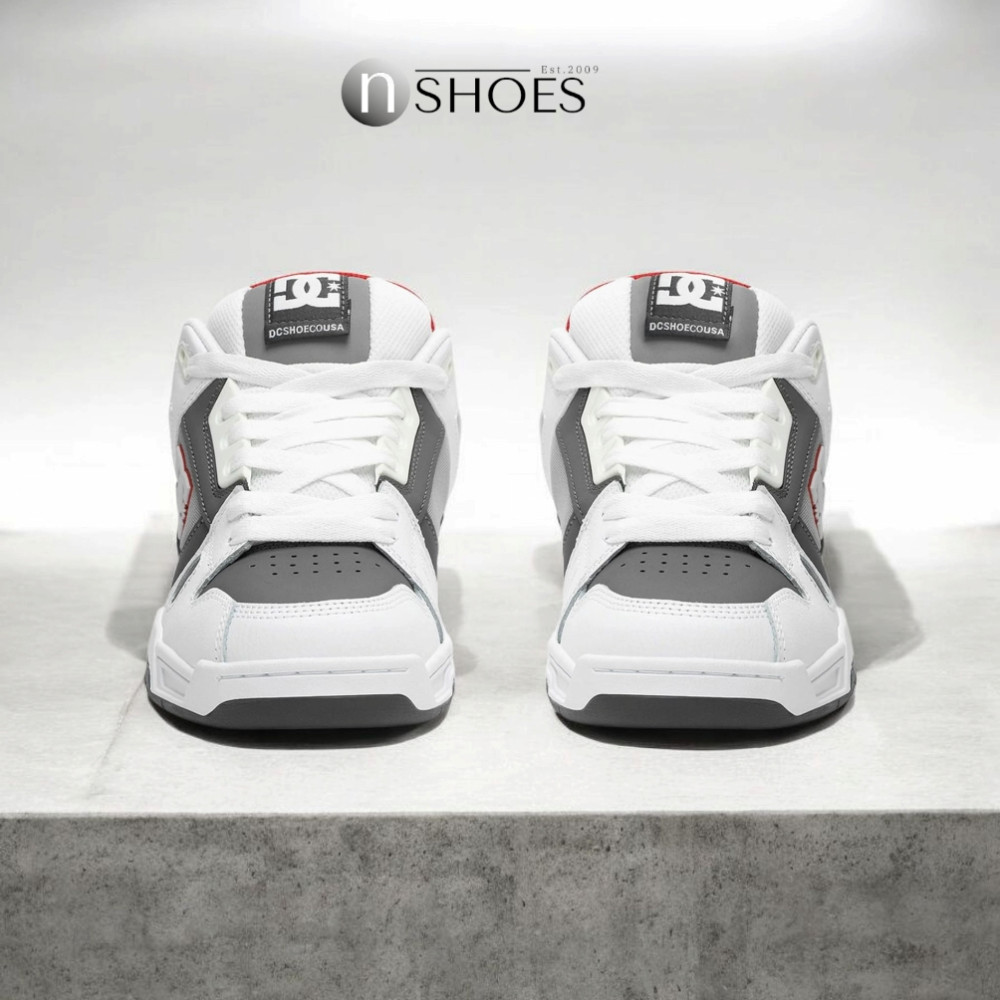 Мужские бело-серые дутые кроссовки с большими шнурками хайтопы DC STAG модель 5900