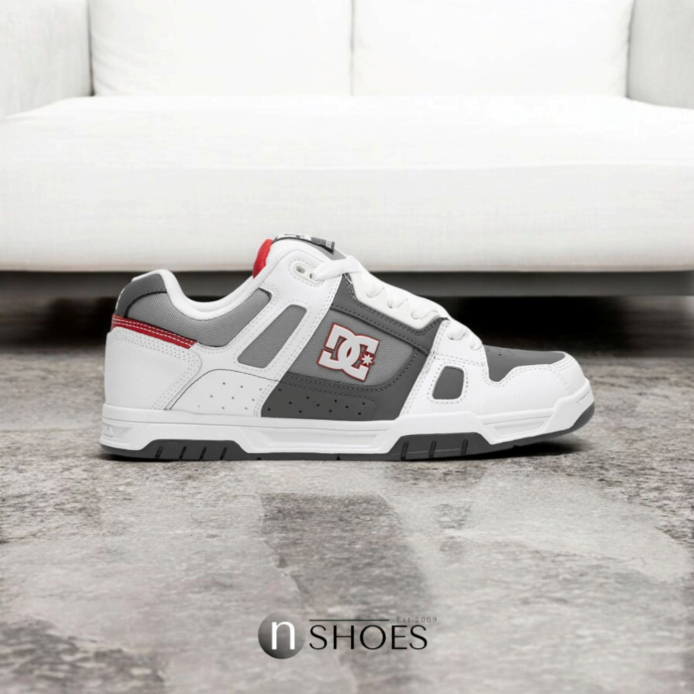 Мужские бело-серые дутые кроссовки с большими шнурками хайтопы DC STAG модель 5900