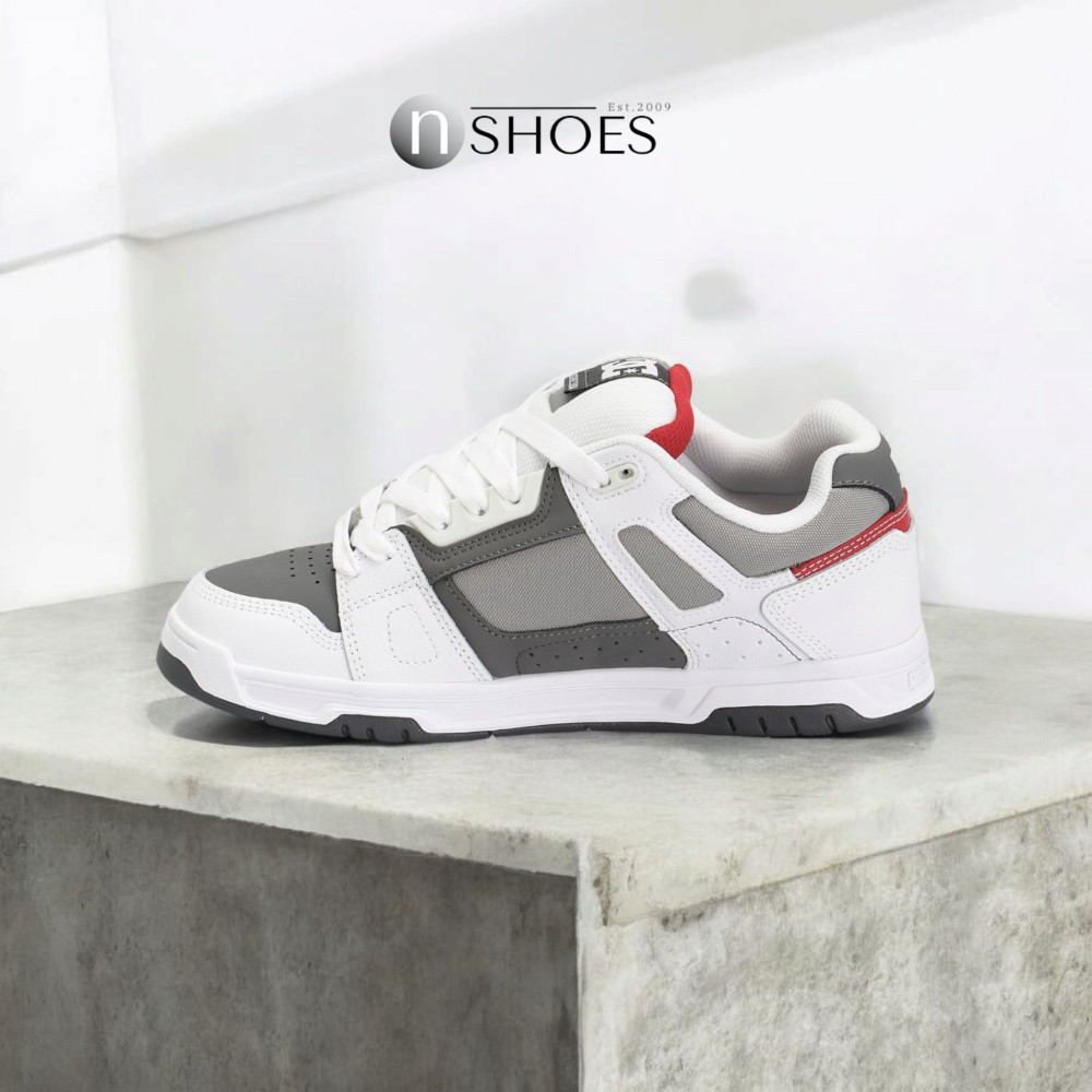 Мужские бело-серые дутые кроссовки с большими шнурками хайтопы DC STAG модель 5900