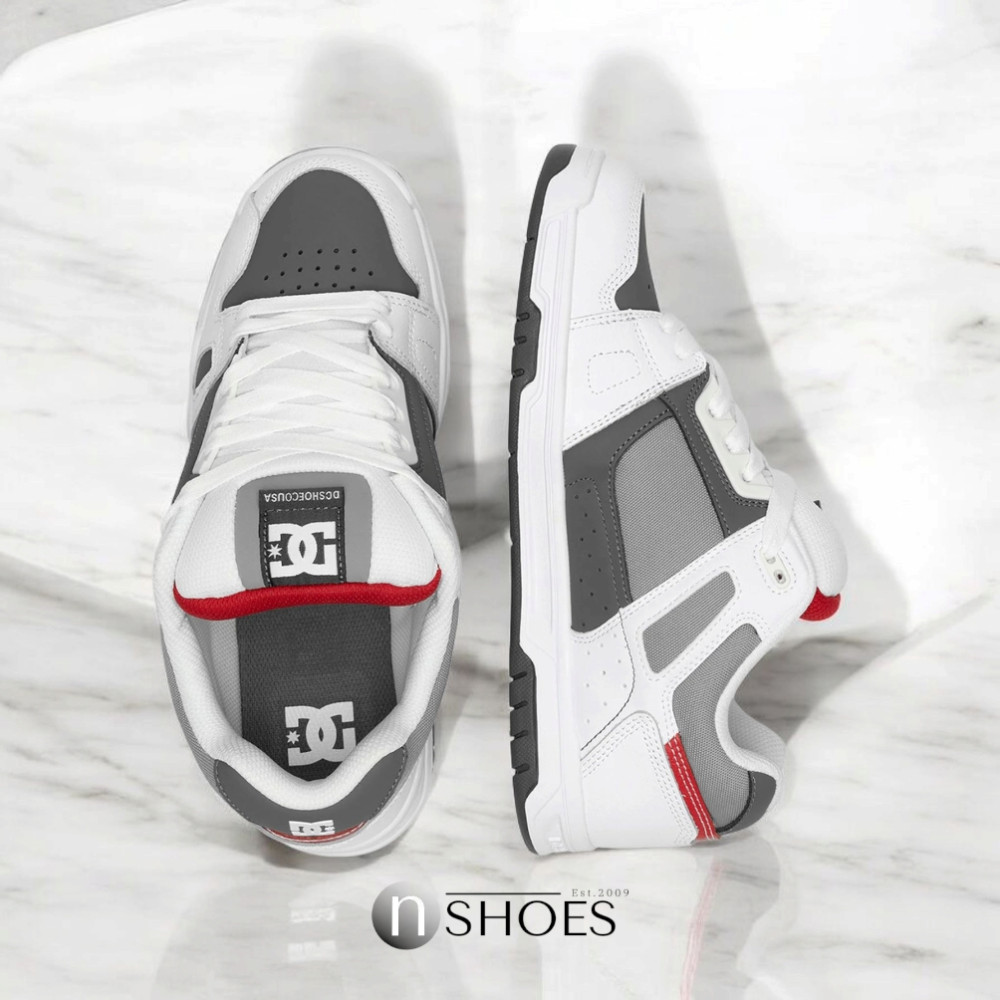 Мужские бело-серые дутые кроссовки с большими шнурками хайтопы DC STAG модель 5900
