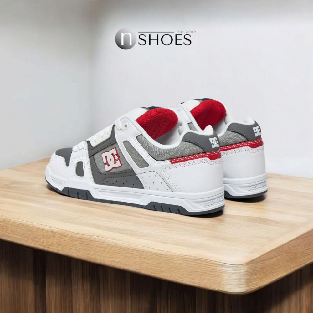 Мужские бело-серые дутые кроссовки с большими шнурками хайтопы DC STAG модель 5900