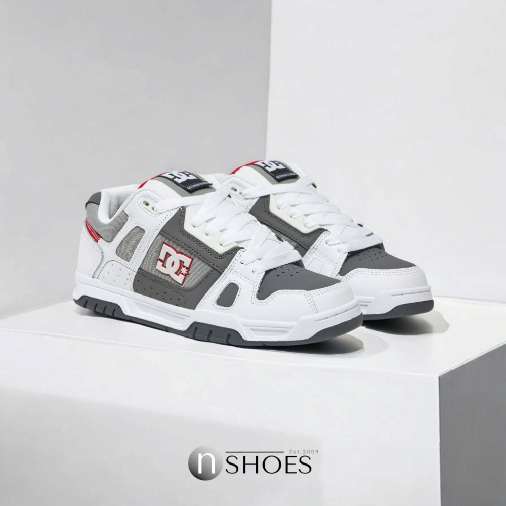 Мужские бело-серые дутые кроссовки с большими шнурками хайтопы DC STAG модель 5900