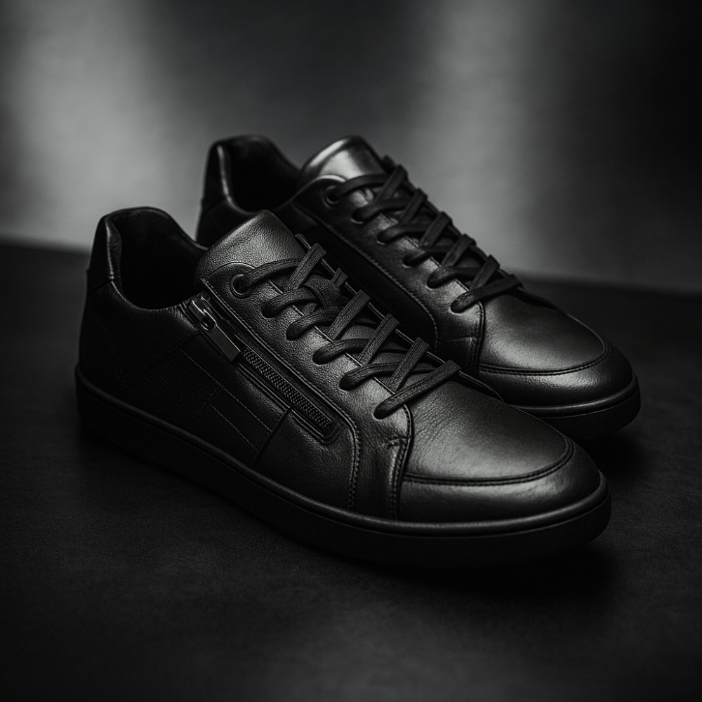 Мужские черные кожаные кроссовки Tapi (Польша) модель 5908