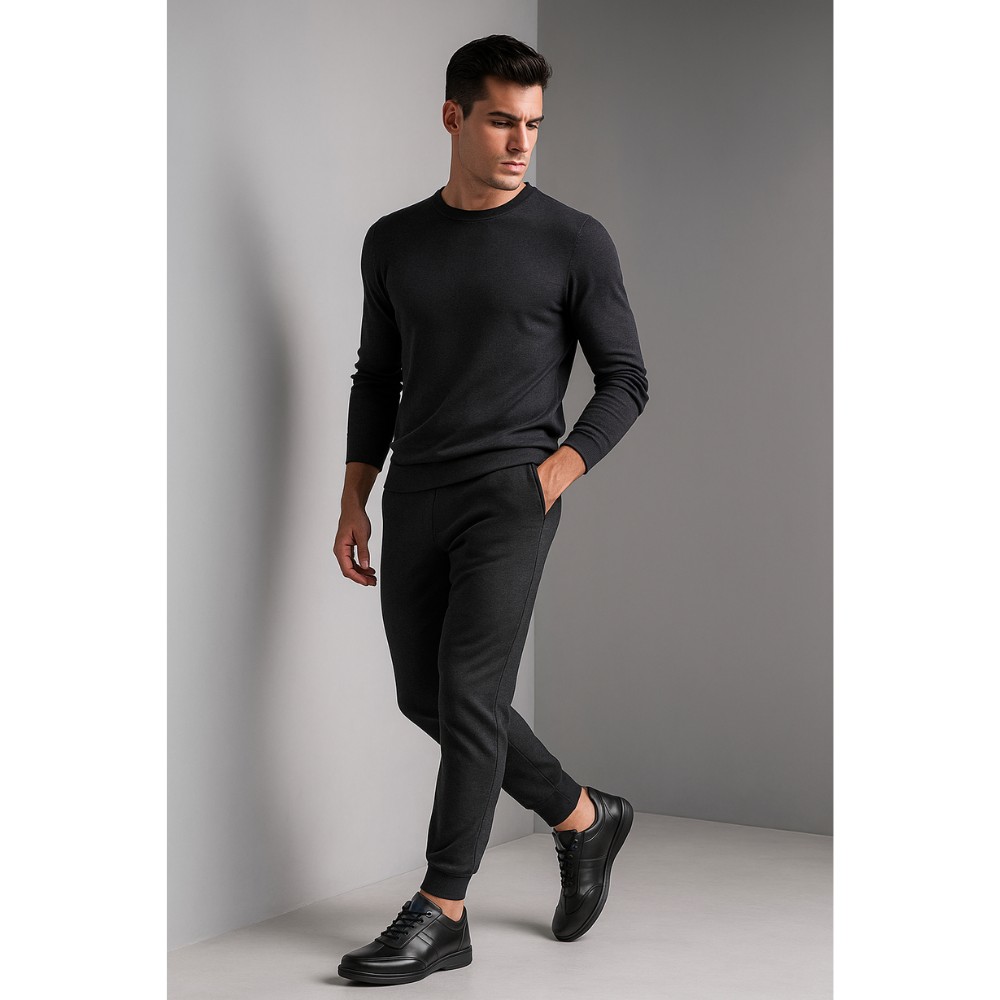 Мужские черные кожаные кроссовки Tapi (Польша) модель 5909