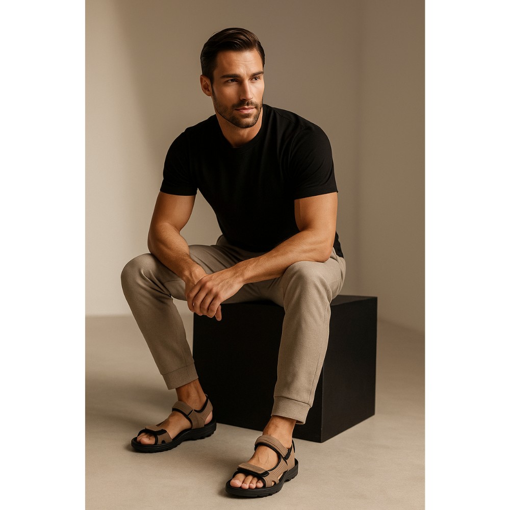 Чоловічі шкіряні бежеві босоніжки Alex Bens (Україна) модель 5921