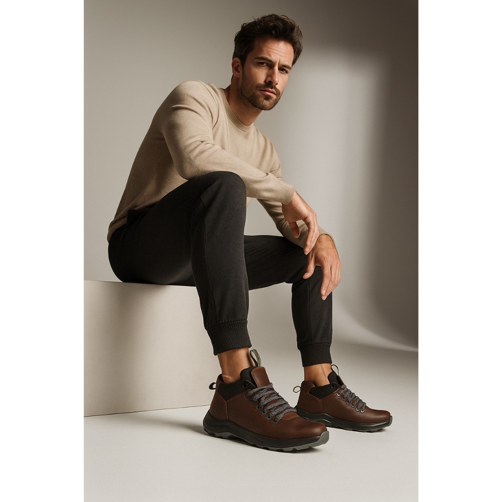 Чоловічі зимові черевики Alex Bens 03-VT-345 6057, коричневі з натуральної шкіри та вовни