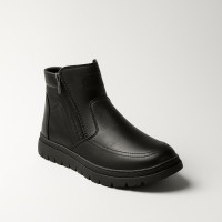 Чоловічі зимові черевики Alex Bens B21 6059 чорні з натуральної шкіри та вовни без шнурків із двома бічними блискавками