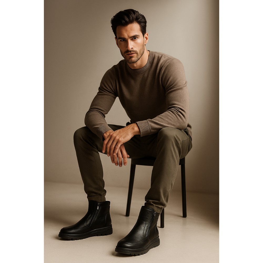 Чоловічі зимові черевики Alex Bens B21 6059: натуральна шкіра та вовна, без шнурків, дві бокові блискавки