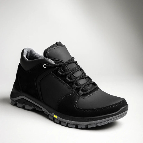 Мужские зимние кроссовки Alex Bens A2 6070 чёрные из натуральной кожи и шерсти в стиле Under Armour