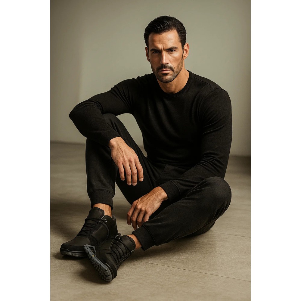 Чоловічі зимові кросівки Alex Bens A2 6070, чорні, шкіра та вовна, у стилі Under Armour