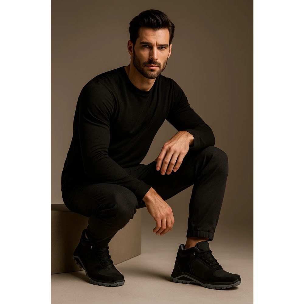 Чоловічі зимові кросівки Alex Bens A2 6070, чорні, шкіра та вовна, у стилі Under Armour