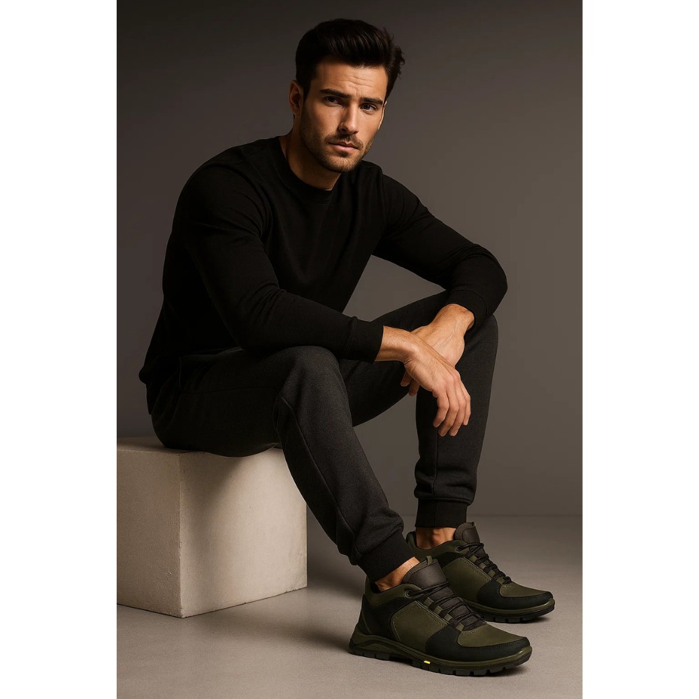 Чоловічі зимові кросівки хакі Alex Bens A2 6071 з натуральної шкіри та шерсті в стилі Under Armour